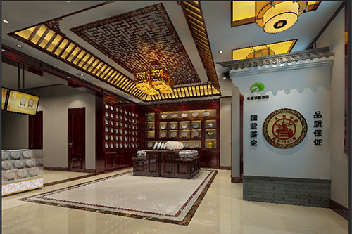 万江街道古朴典雅的中式茶叶店大堂设计效果图